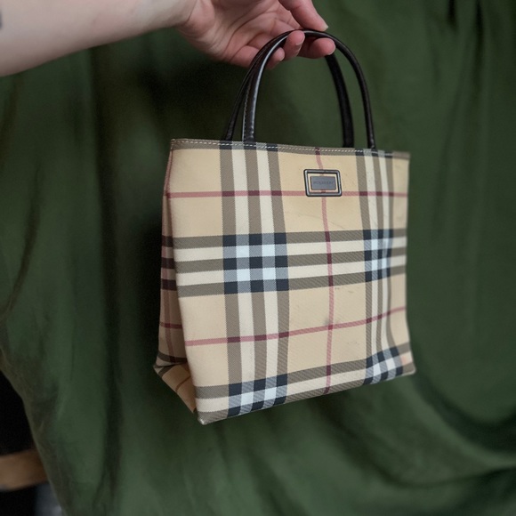 Burberry Nova Check Mini-Tote PVC Bag Leather Trim Cute! - Picture 5 of 12